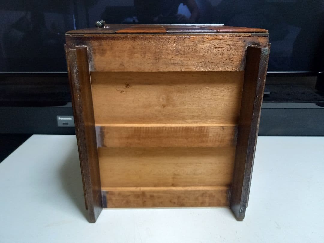 1970's　チェッカー　ブロック　デザイン　ウッド　レコード　キャビネット