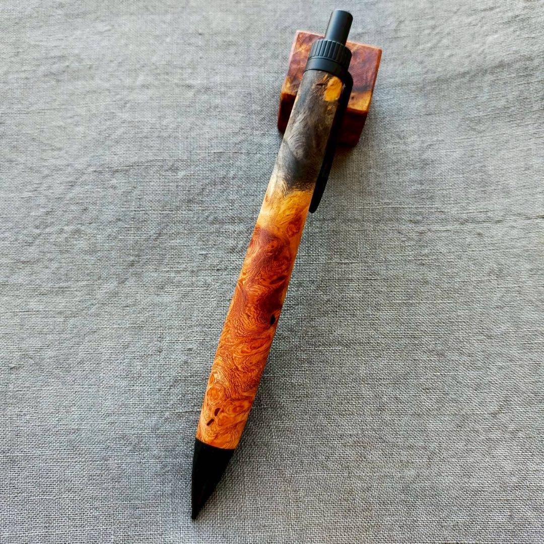 花梨瘤トリコロール　ハンドメイド　木軸シャープペン　0.5mm　天然木　ブラック