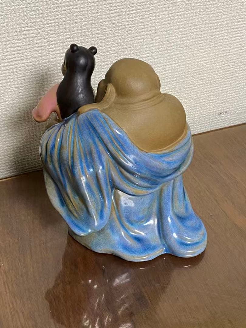 中国陶器 置物 石湾陶弥勒抱童子件 時代物
