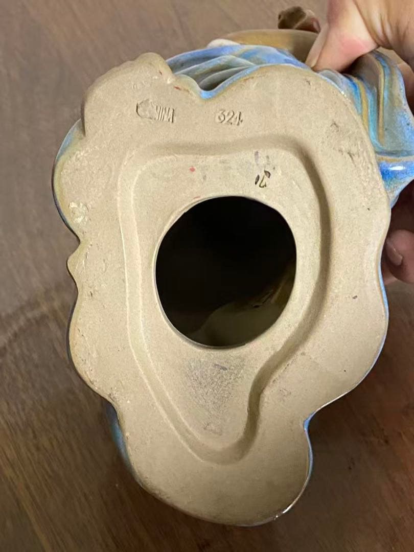 中国陶器 置物 石湾陶弥勒抱童子件 時代物