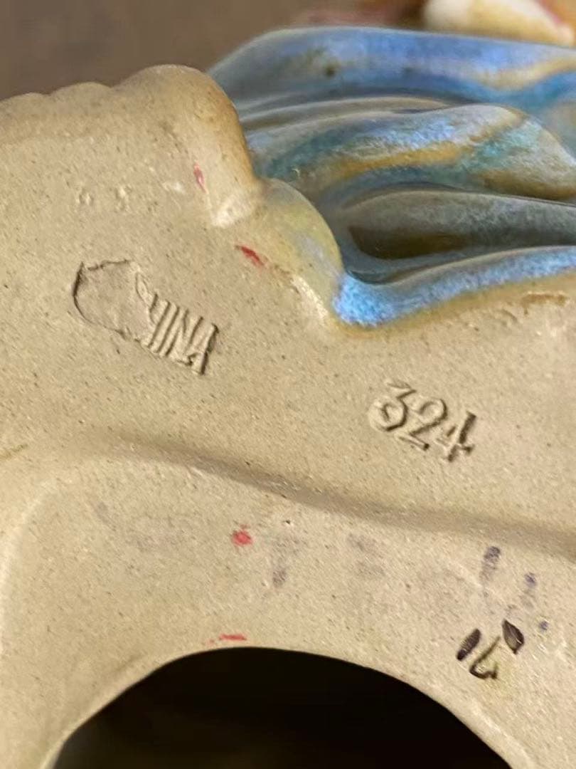 中国陶器 置物 石湾陶弥勒抱童子件 時代物