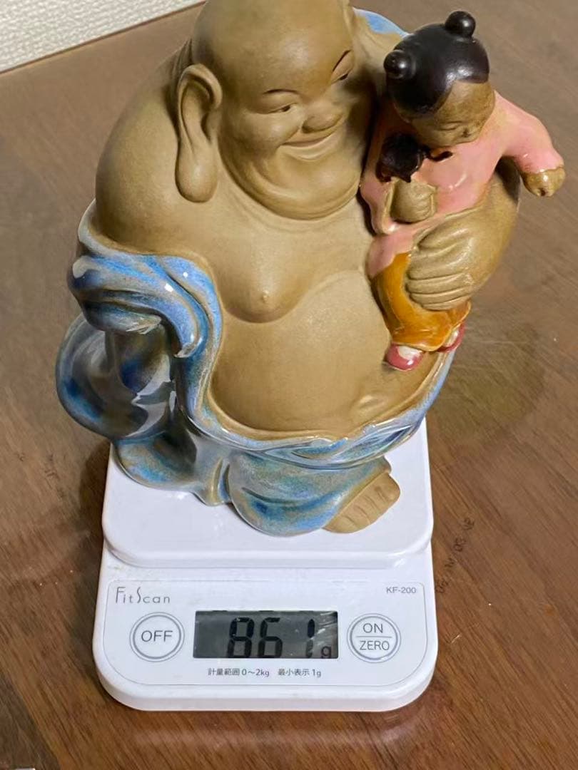 中国陶器 置物 石湾陶弥勒抱童子件 時代物