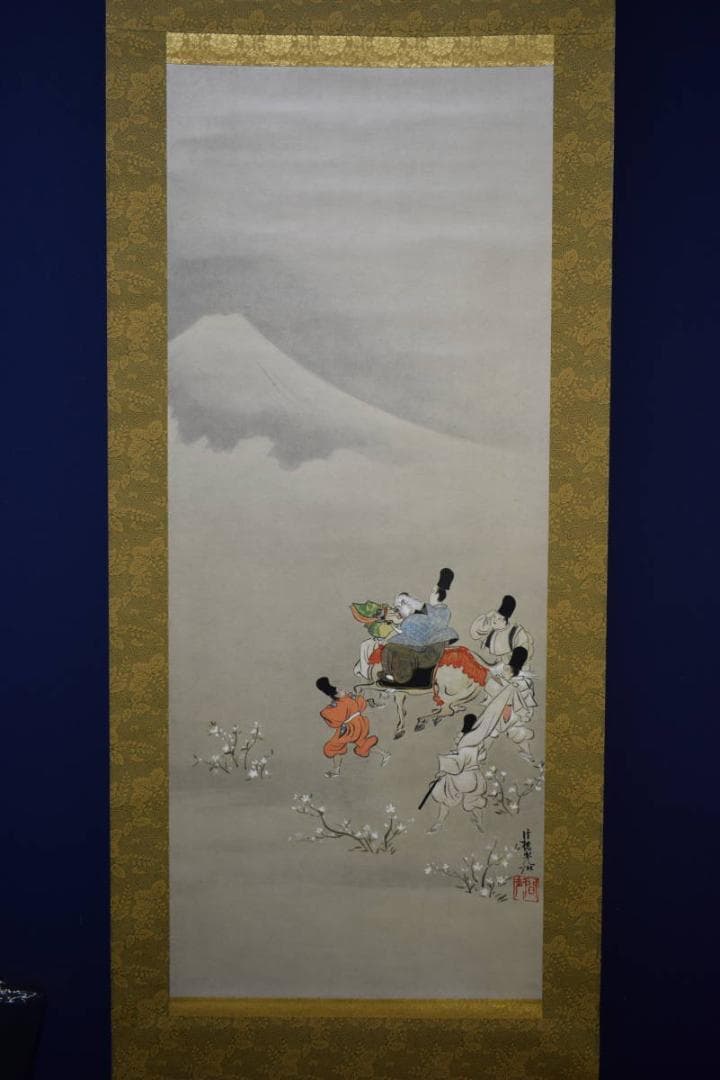 複製/尾形光琳/富士の巻狩り/人物乗馬図/大和絵/工芸/布袋屋掛軸HG-973
