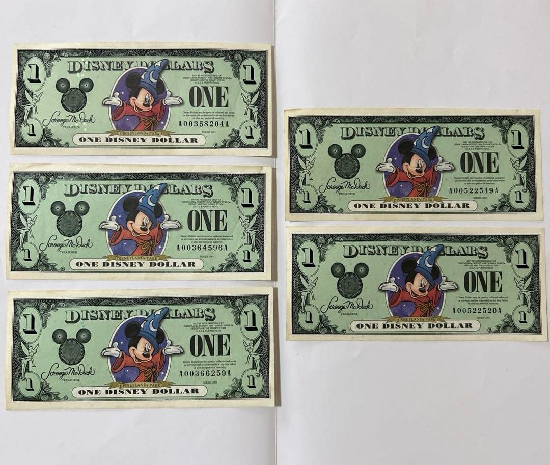 Disney dollar ディズニー　ドル　ミッキーマウス5枚セット