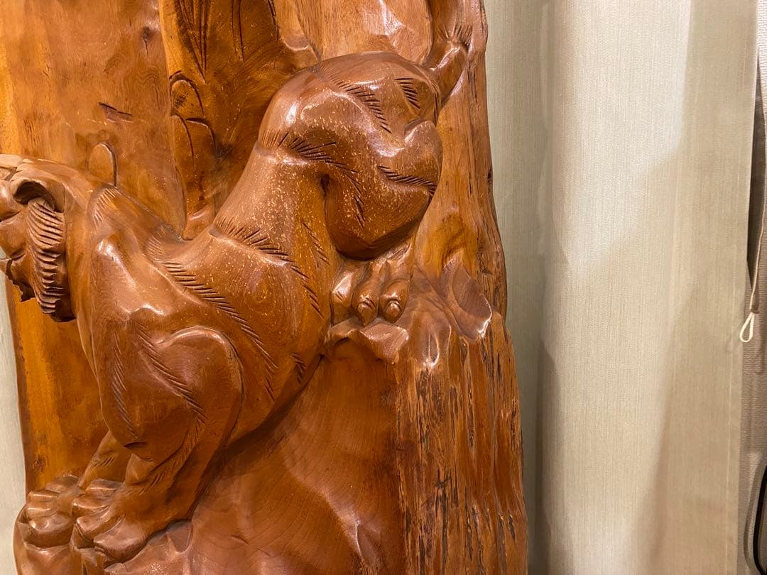 衝立　一刀彫　木彫り彫刻　天然木　間仕切り 和風 オブジェ