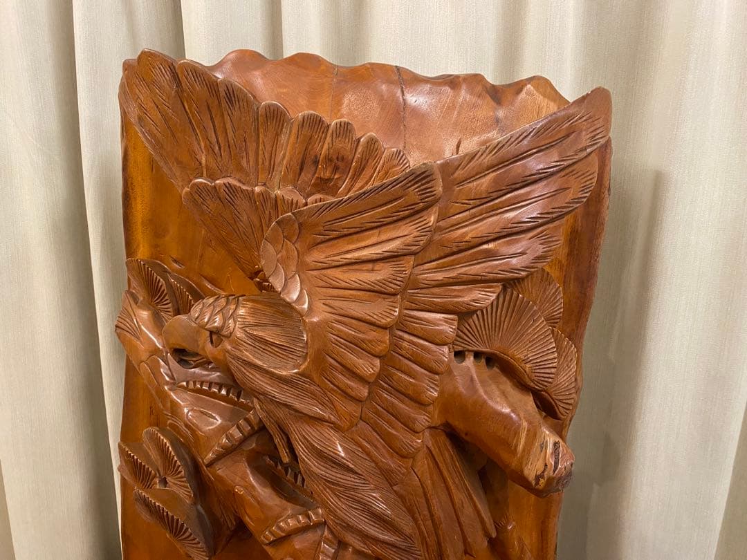 衝立　一刀彫　木彫り彫刻　天然木　間仕切り 和風 オブジェ