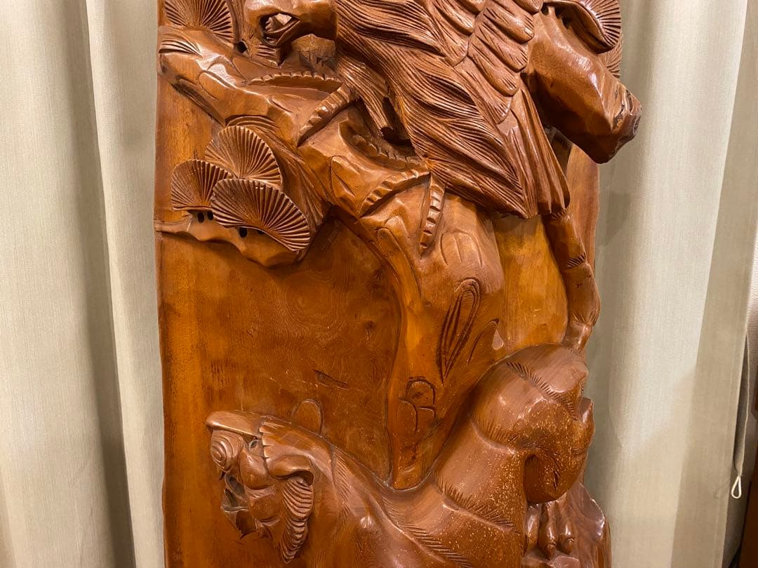 衝立　一刀彫　木彫り彫刻　天然木　間仕切り 和風 オブジェ