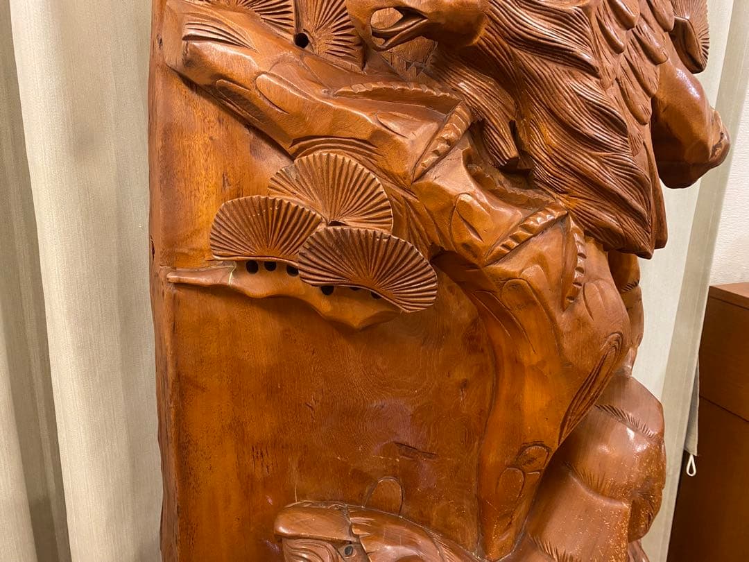 衝立　一刀彫　木彫り彫刻　天然木　間仕切り 和風 オブジェ