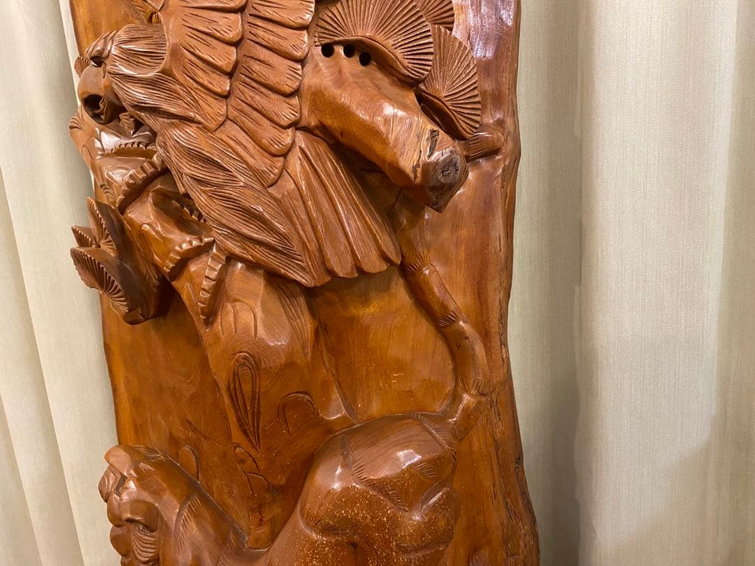 衝立　一刀彫　木彫り彫刻　天然木　間仕切り 和風 オブジェ