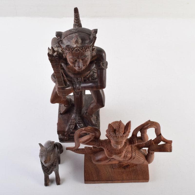 バリ島　インドネシア　木彫　置物　3点まとめて　N　9011A