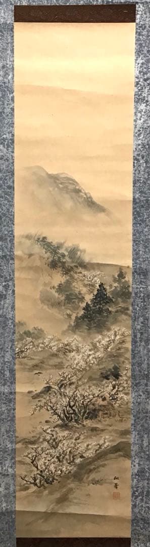K茶道具　掛軸　奈良の名勝「月瀬春景(梅花)圖」　秋峯作　自作桐箱　S205KJ