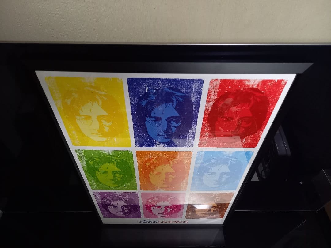 ジョン　レノン　マルチカラー　ポップアート　ポスター　ブラック　ウッド　フレーム