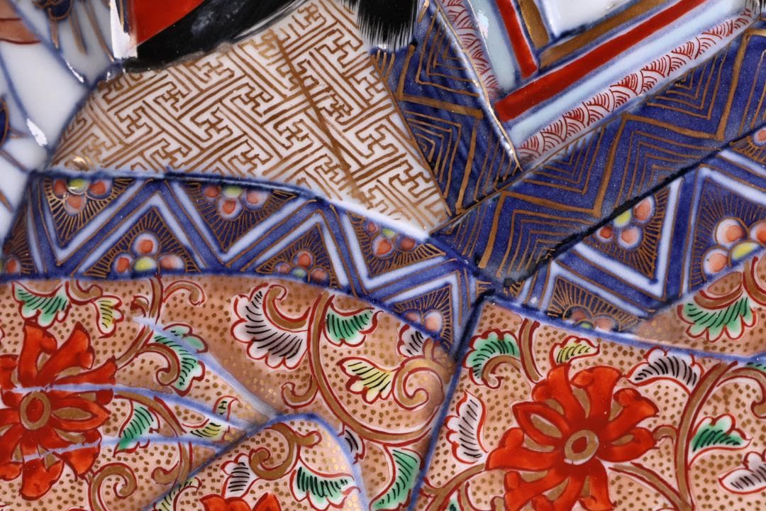 江戸中期　古伊万里　美人形　飾皿　変形皿　色絵金彩　巾40.5㎝ BJ201