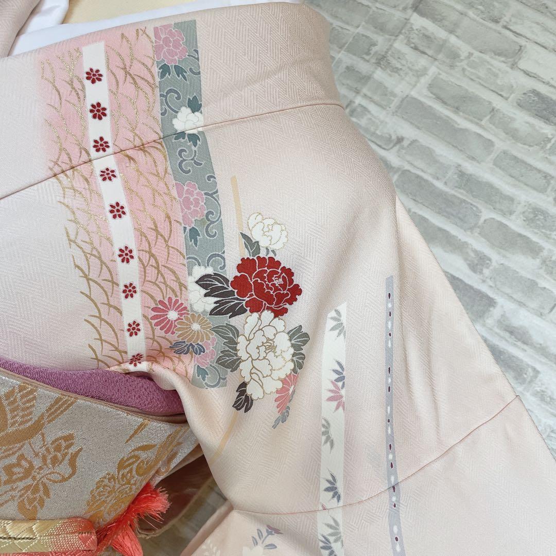 訪問着　フルセット　雪輪　紐紋様　檜垣地紋　金彩加工　着物　H7