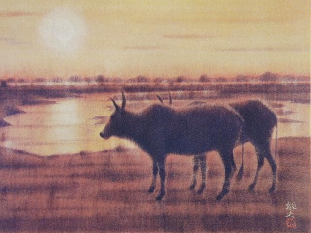 平山郁夫、【曠原の朝】、希少画集画より、状態良好、新品高級額装付