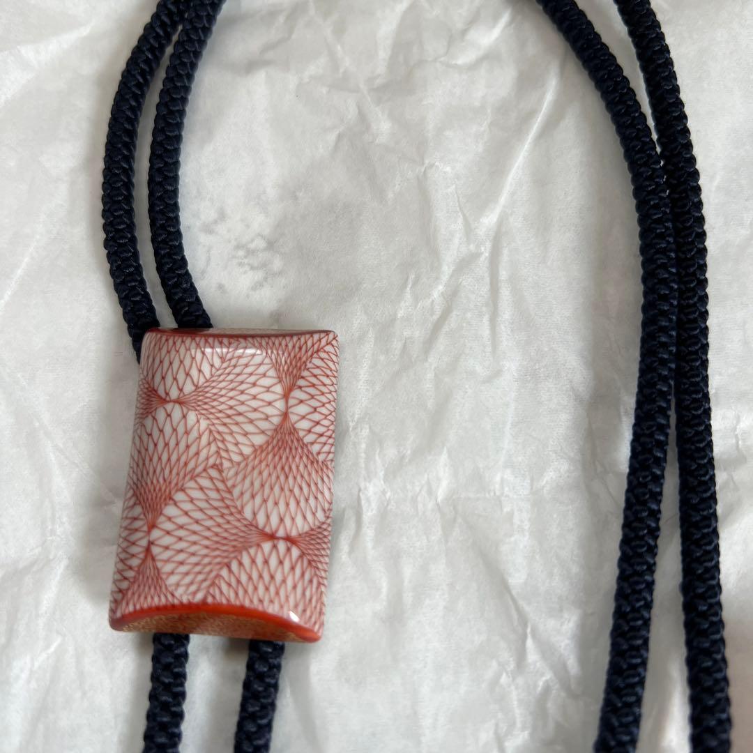 九谷焼　名工　福島武山作　赤網手　棒タイ　共箱　共布　栞