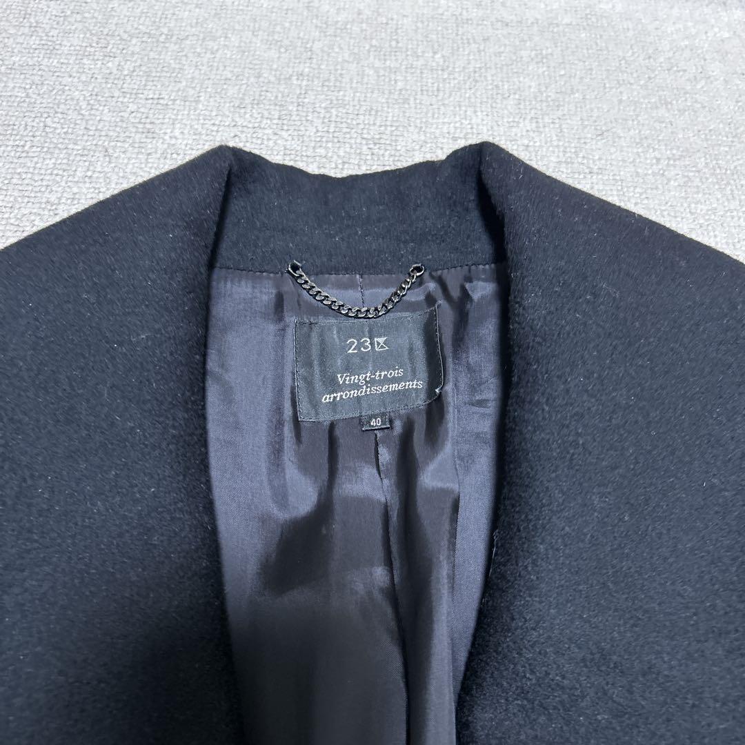 美品❣️23区 チェスターコート ウール カシミヤ 女優襟 ブラック 40 L
