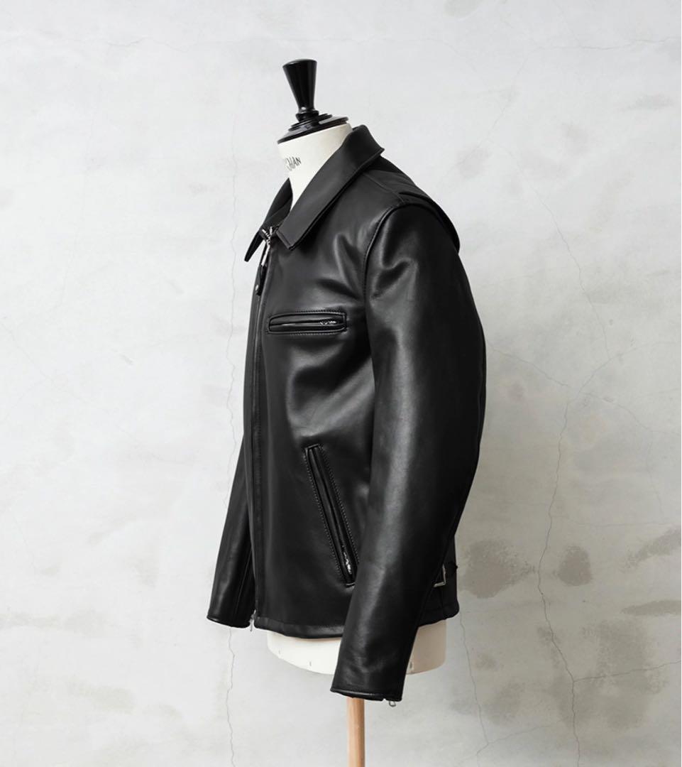 美品 Schott 643 襟付き レザー シングルライダース ブラック 42