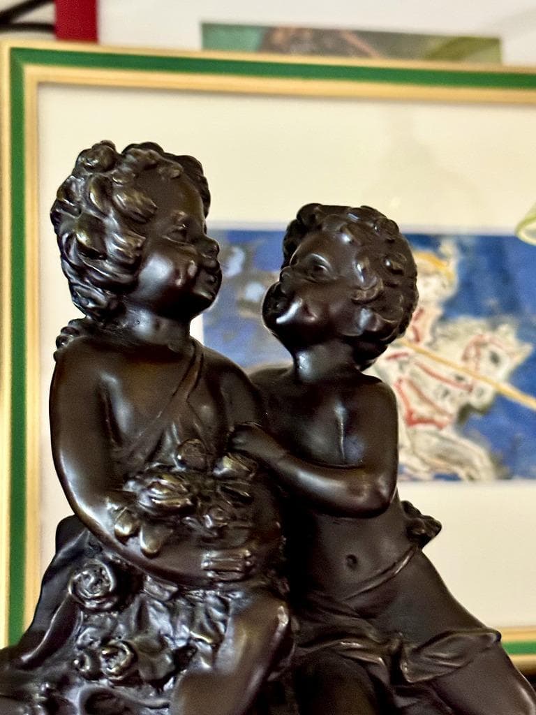 フランス　アールヌーヴォー　刻入　オーギュスト・モロー「椅子に座る子供」ブロンズ