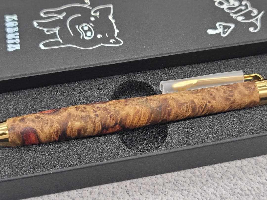 新品　こぶた工房　極上花梨瘤　紅白　金金具　シャープペンシル0.5