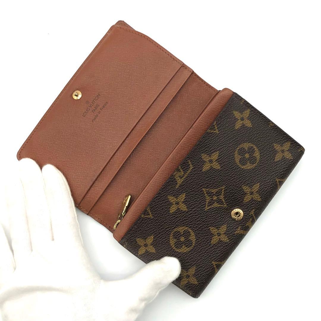 ルイヴィトン トレゾール モノグラム 二つ折り財布 ブラウン レディース