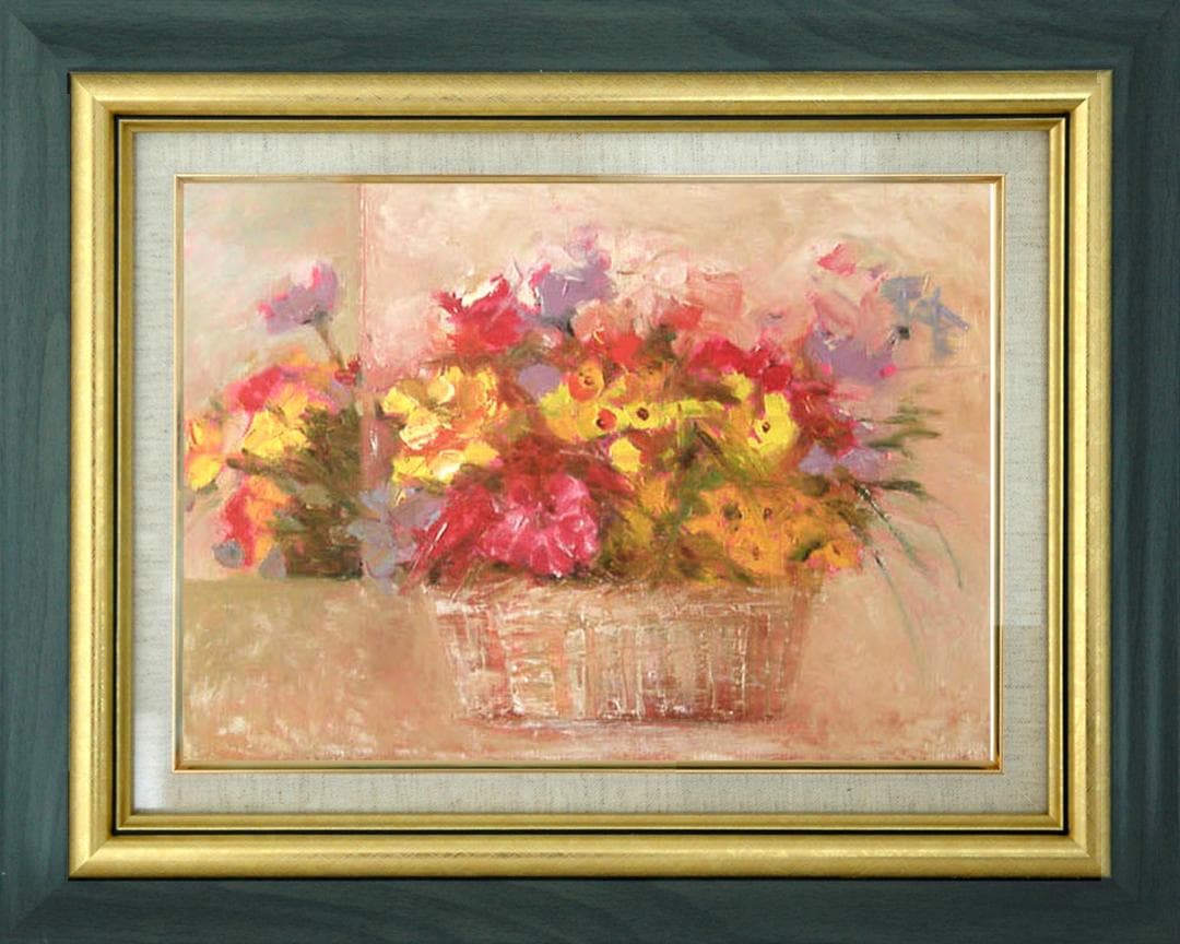 油絵 菅家令子 絵 絵画 インテリア 額付(黒) uF6-110302 花