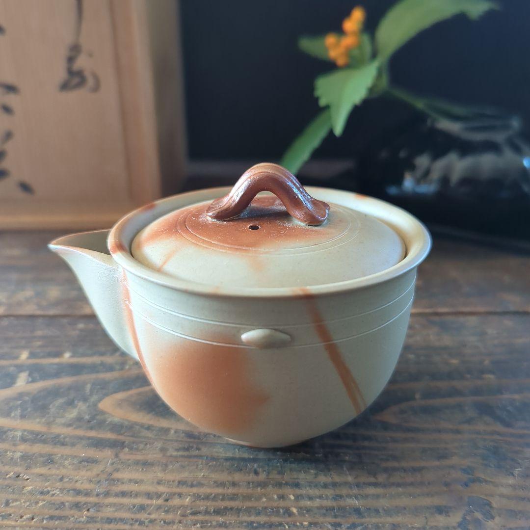 茶道具　備前焼　陶正園　木村陶峰　緋襷茶器　煎茶器揃　宝瓶　湯冷まし　湯呑み５