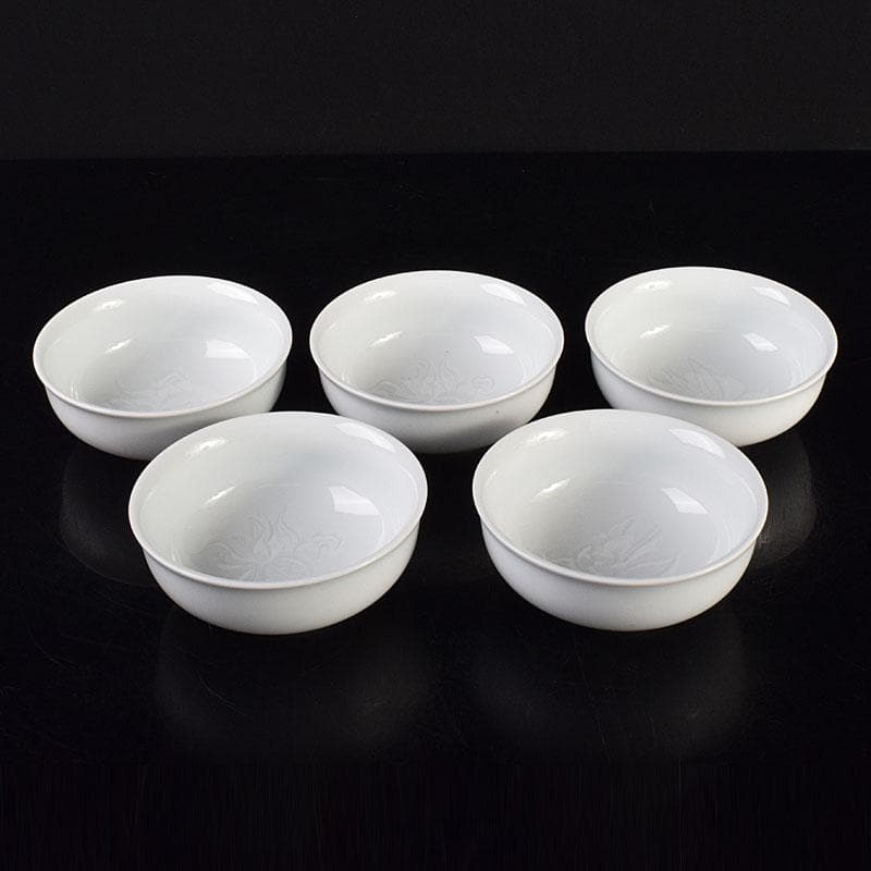 有田焼　二代　奥川忠右ェ衛門作　花文　白磁小鉢揃　5客　共箱　C　6944