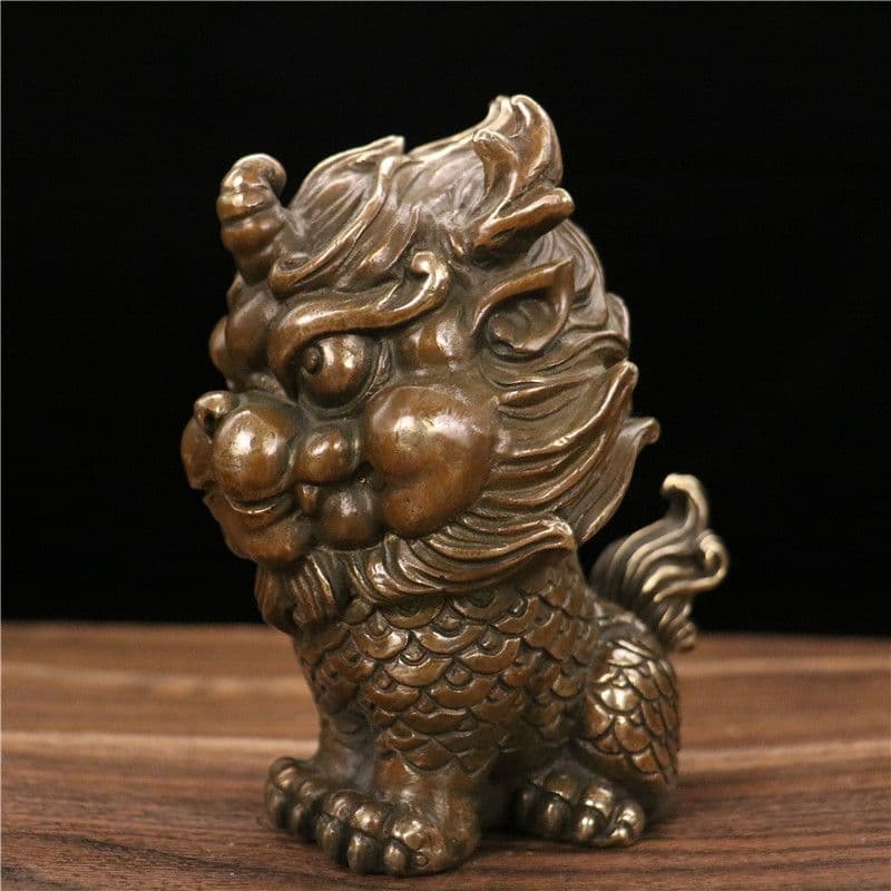 銅製 麒麟 置物 玄関 書道具 文房具 装飾品 工芸品 美術品