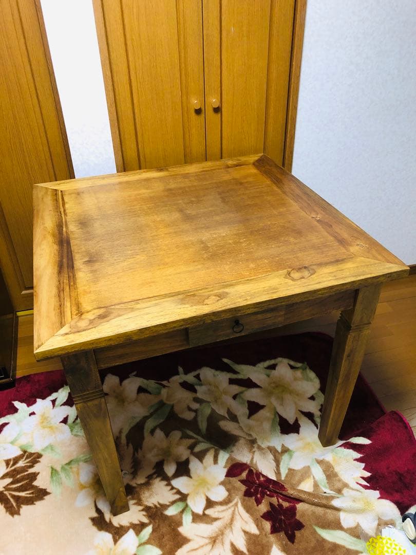 アジアン家具　木製ダイニングテーブル ２つ引き出し付き