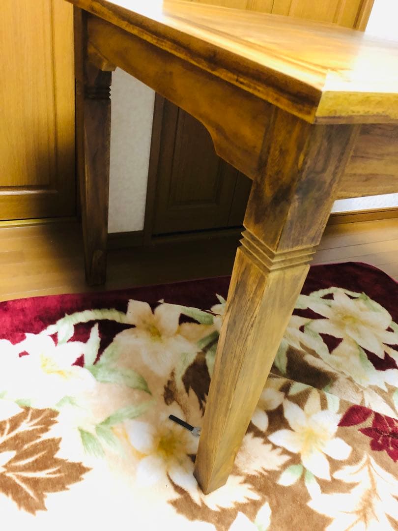 アジアン家具　木製ダイニングテーブル ２つ引き出し付き