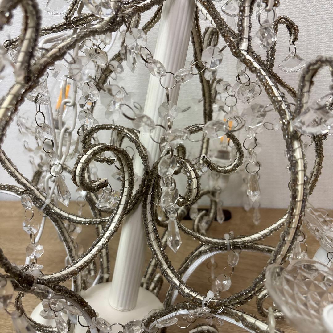 ガラス製 ホワイト シャンデリア 6灯 クリスタル ビーズ 装飾