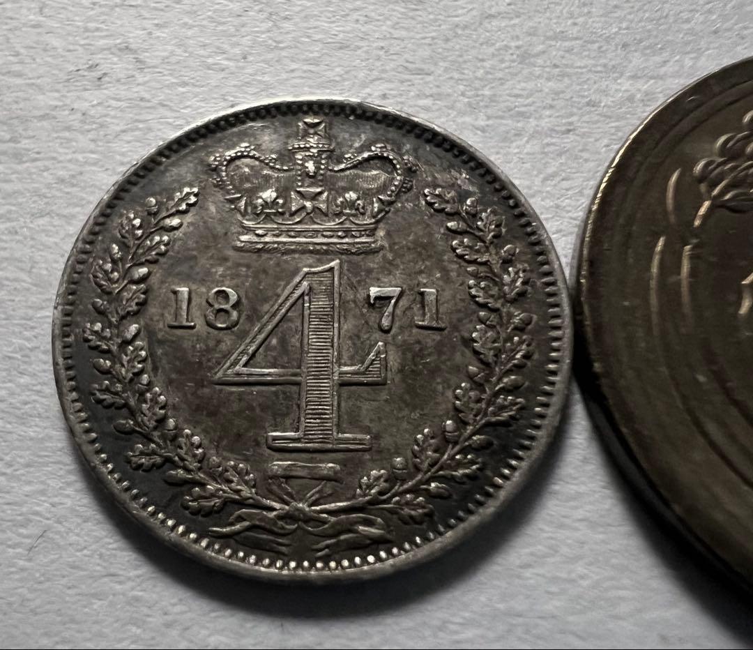 は*ぱ様 1871年英国　ヤングビクトリア女王 4ペンス銀貨