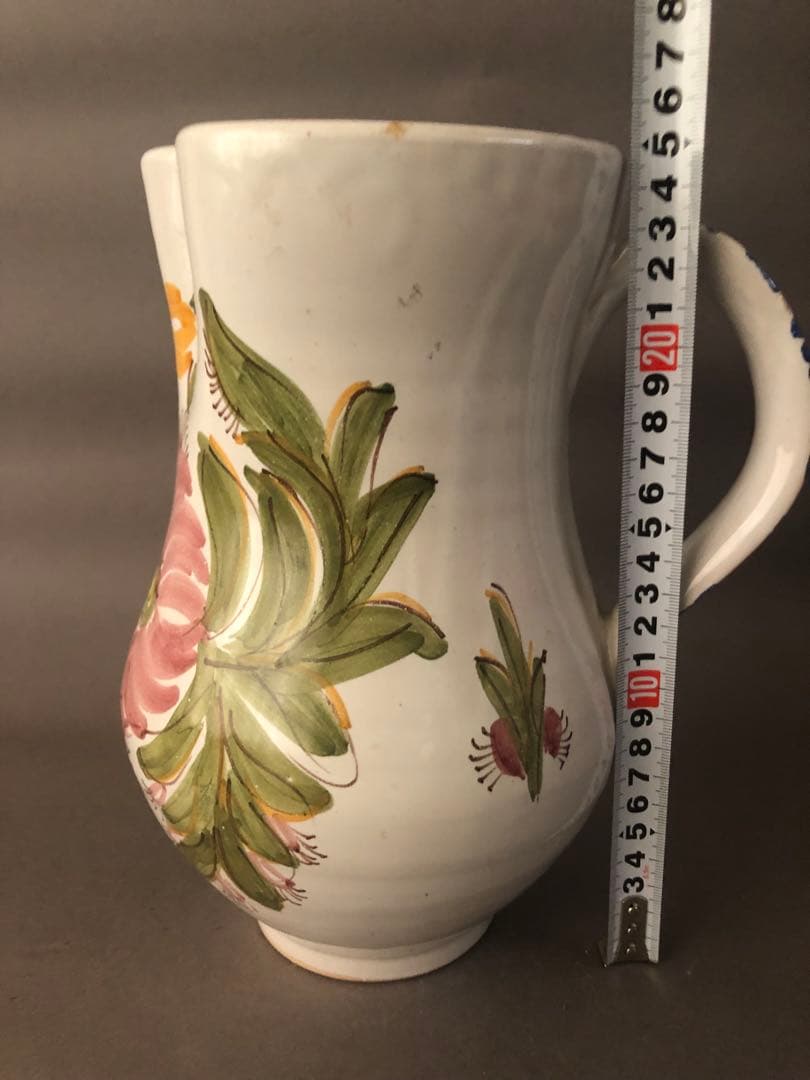 スペイン陶器　花柄のマニセス焼　水差し　ピッチャー