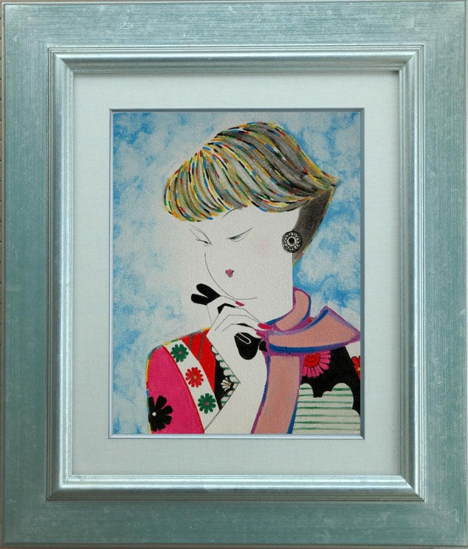 油絵 菅家令子 絵 絵画インテリア額付き (黒) F3-010311 人物 女性