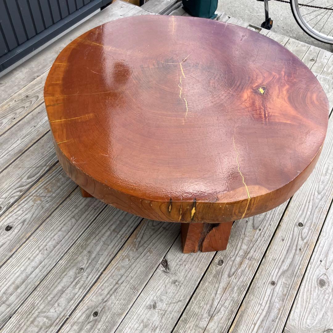 昭和レトロ 木製 天然木 欅材 一枚板 脚付き 円形座卓 センターテーブル