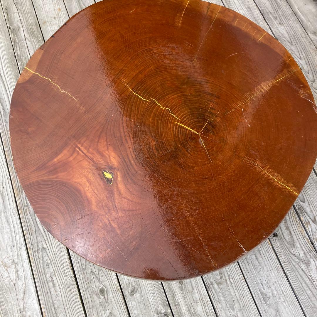 昭和レトロ 木製 天然木 欅材 一枚板 脚付き 円形座卓 センターテーブル