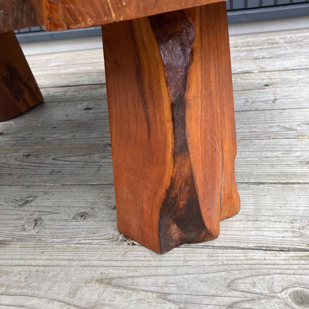 昭和レトロ 木製 天然木 欅材 一枚板 脚付き 円形座卓 センターテーブル