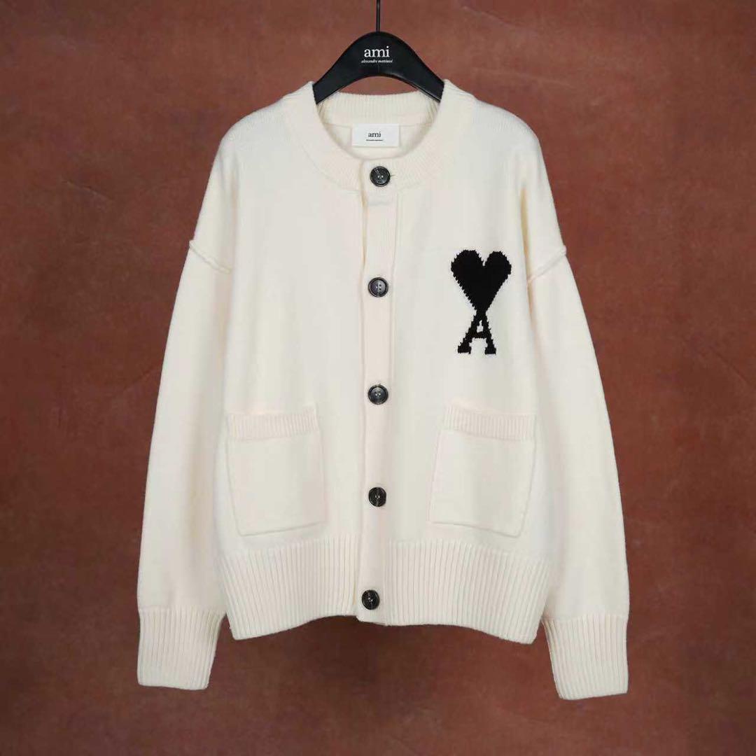 ゆゆゆAMIPARISハート刺繍100％ウールカーデーガンユニセックス白S