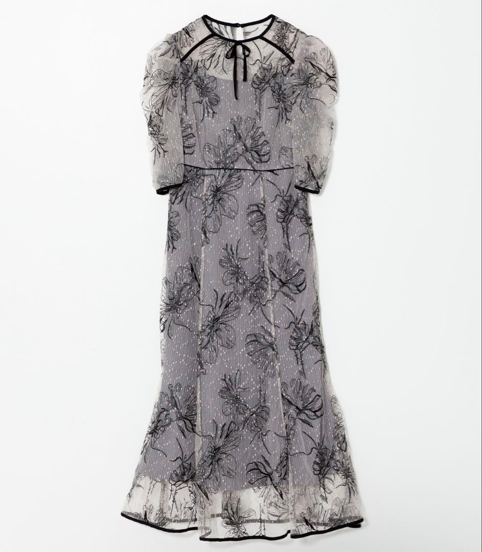 LEJA 花柄刺繍レースドレス　グレー