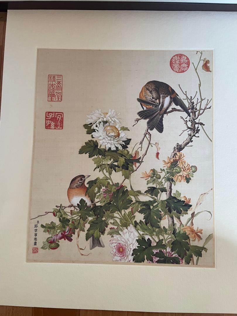 稀少中国清郎世宁长春图 名家绢絵 日本株式会社 二玄社印刷品16枚古董品