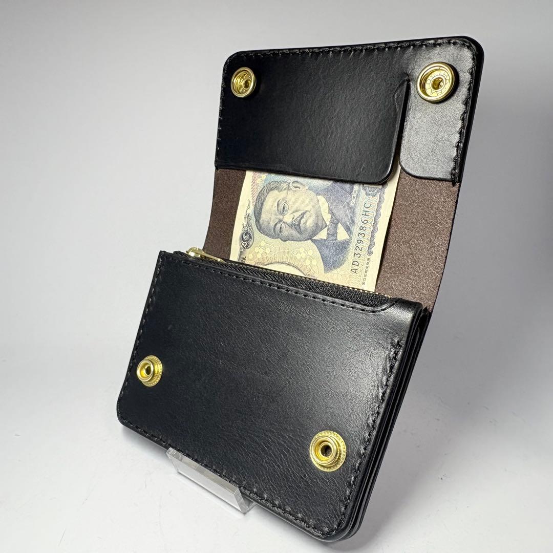 【本革】トラッカーウォレット　ショート　姫路レザー　ブラック　二つ折り財布