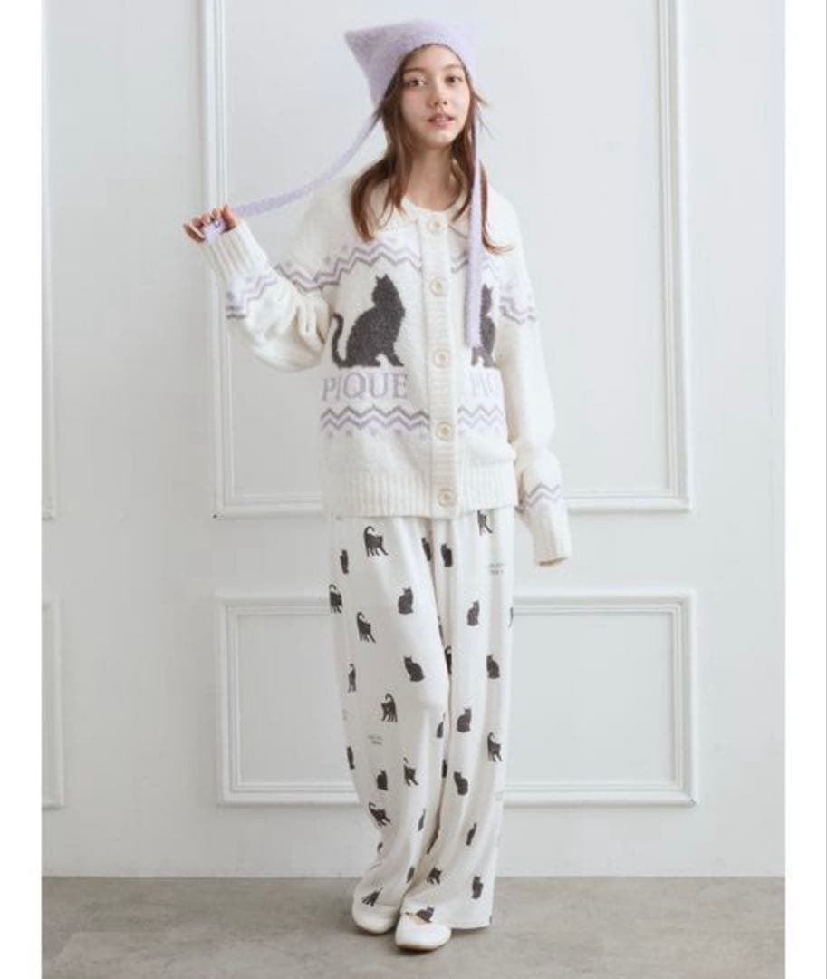 GELATO PIQUE 黒猫さん ロングパンツ ラベンダー