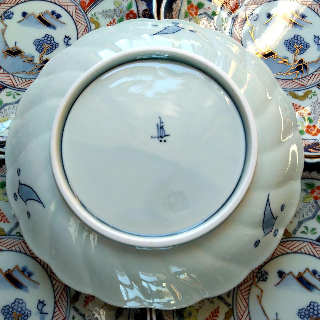 古伊万里 瀬兵窯 絢爛豪華 色絵 菊割 Ф20.2㎝ 銘々皿 5客揃 中皿 真作