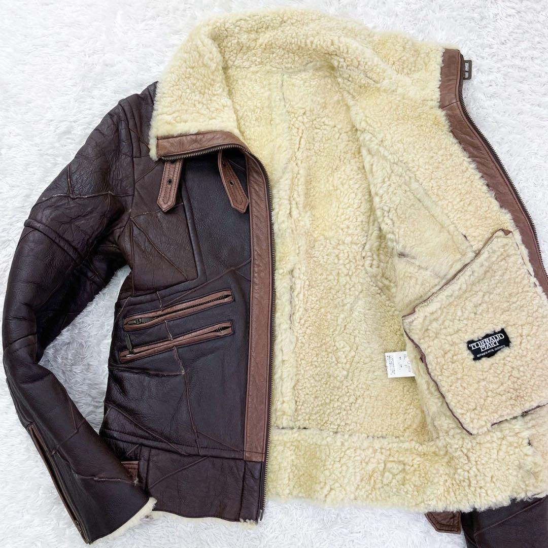 トルネードマート ラムレザー パッチワーク 切替 ライダースジャケット M 茶色