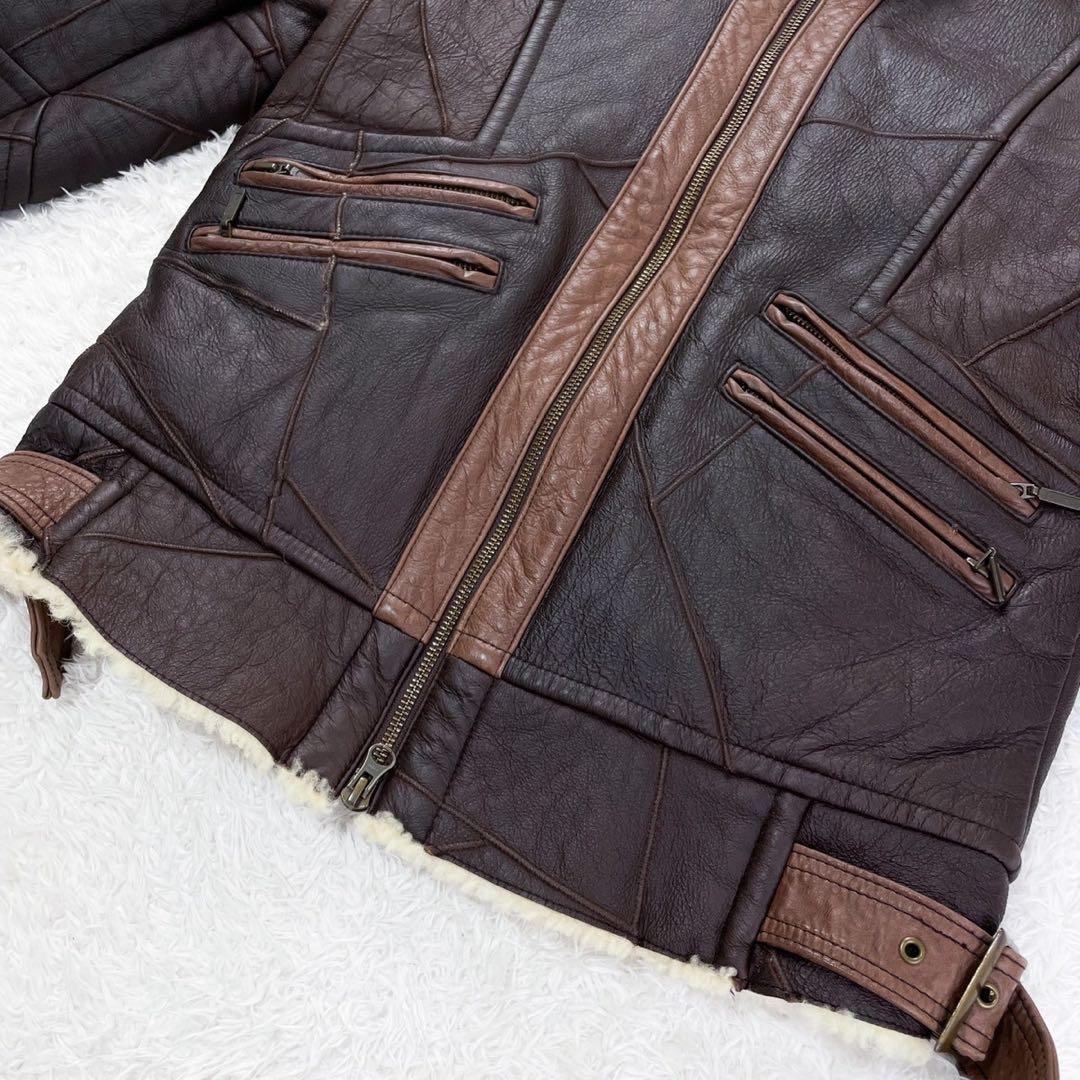 トルネードマート ラムレザー パッチワーク 切替 ライダースジャケット M 茶色