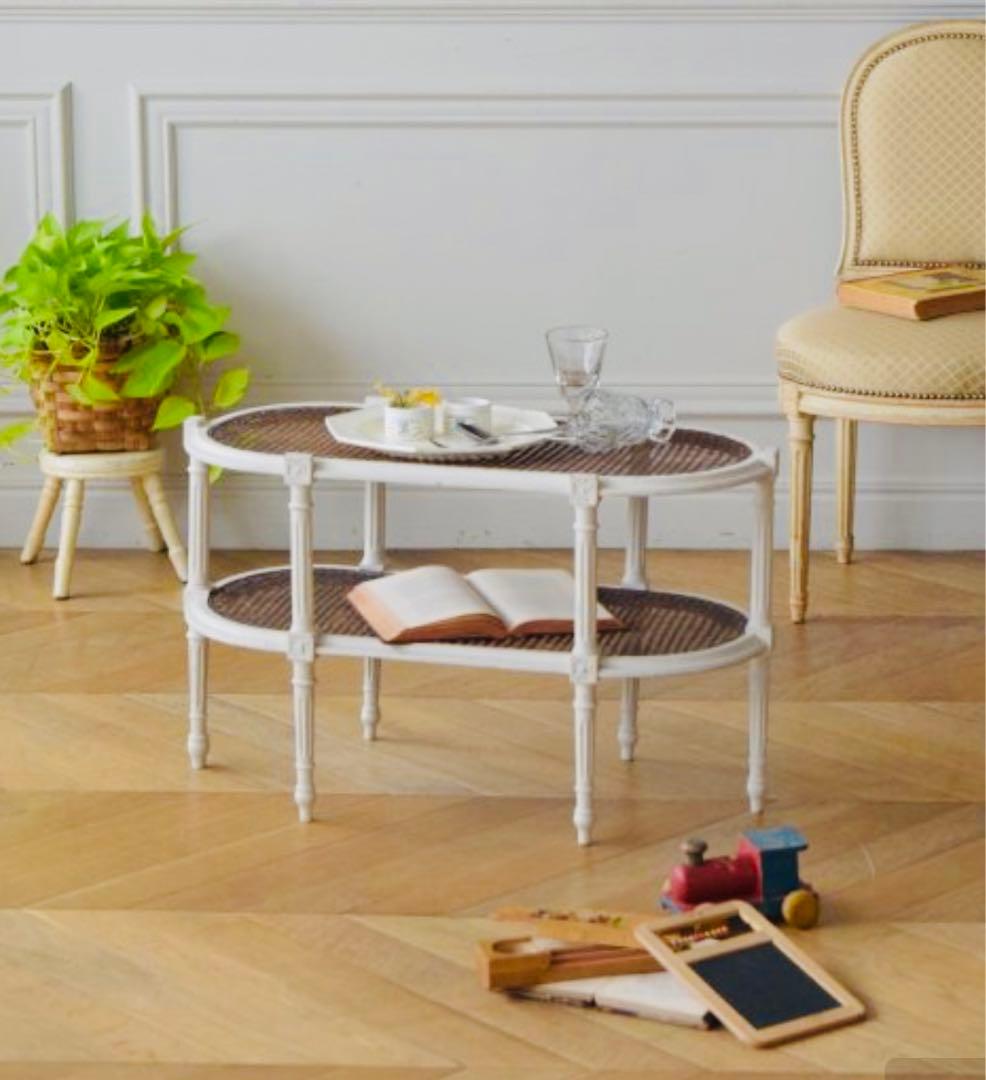 フランスアンティーク　ケインの2段ローテーブル　ルイ16世スタイル