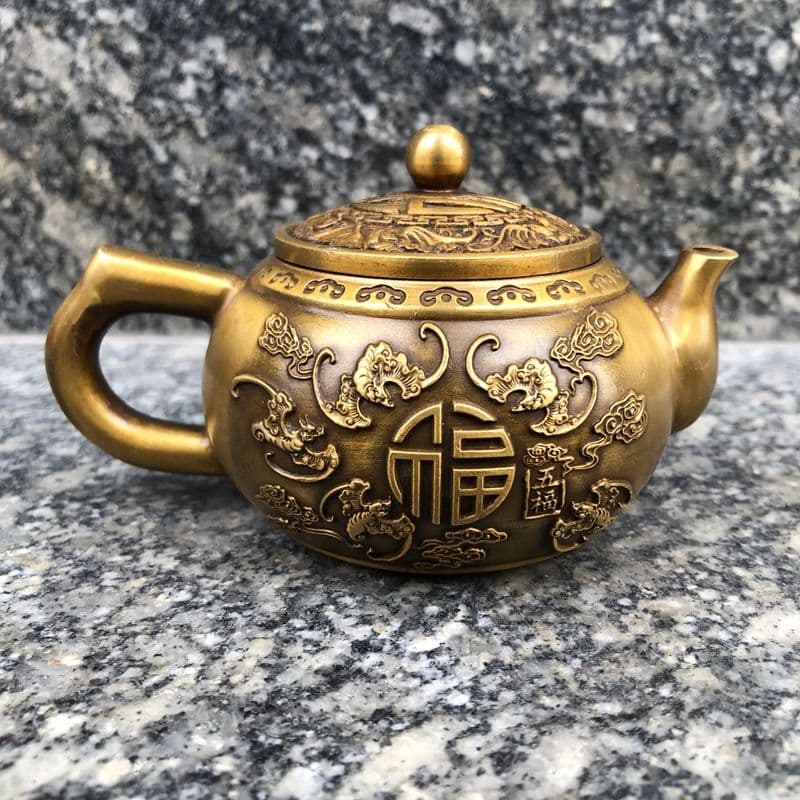銅 細工 五福字銅壷 茶壺 煎茶器 装飾品 工芸品 置物