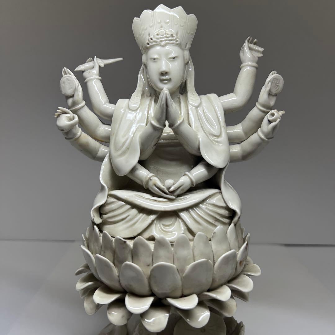 中国古窯　徳化窯　白磁観音　台込高さ約28㎝　東Y7-1023☆2Fトヒサ