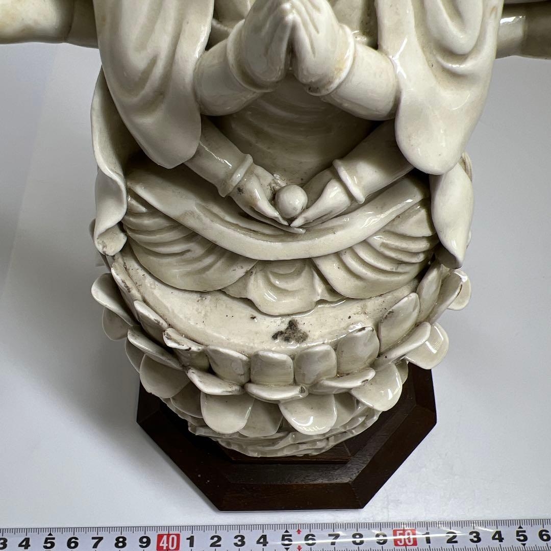 中国古窯　徳化窯　白磁観音　台込高さ約28㎝　東Y7-1023☆2Fトヒサ